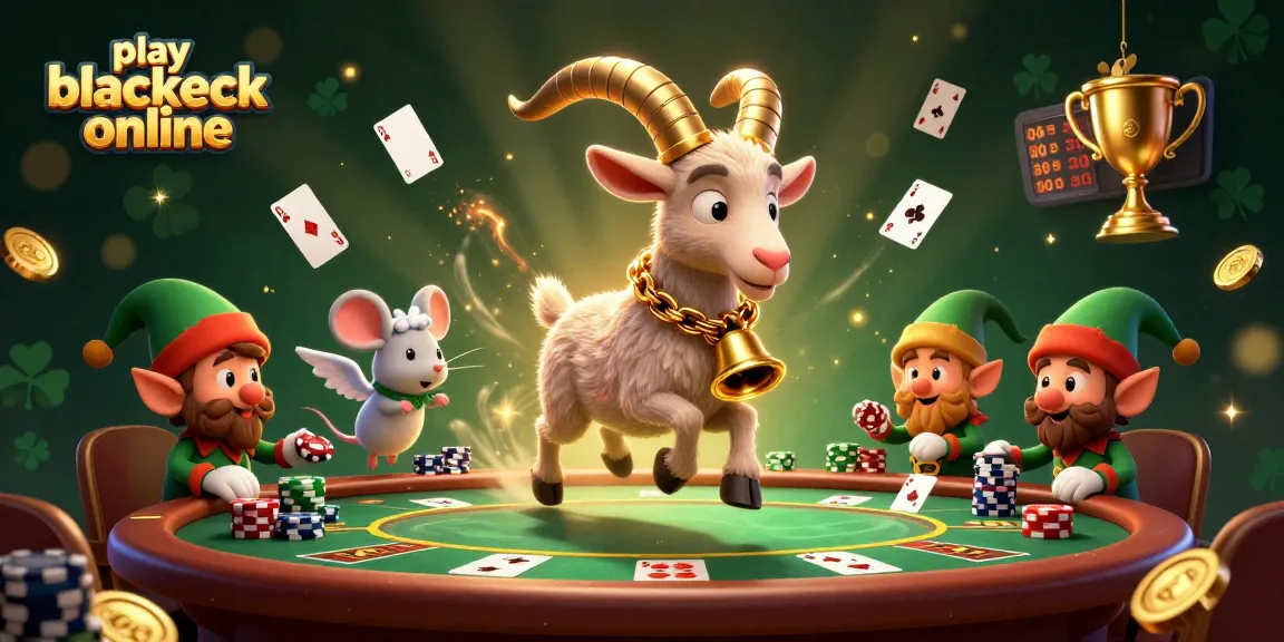 Play blackjack online with a thrilling holiday scene featuring Krampus, an angel mouse, and elf gremlins.