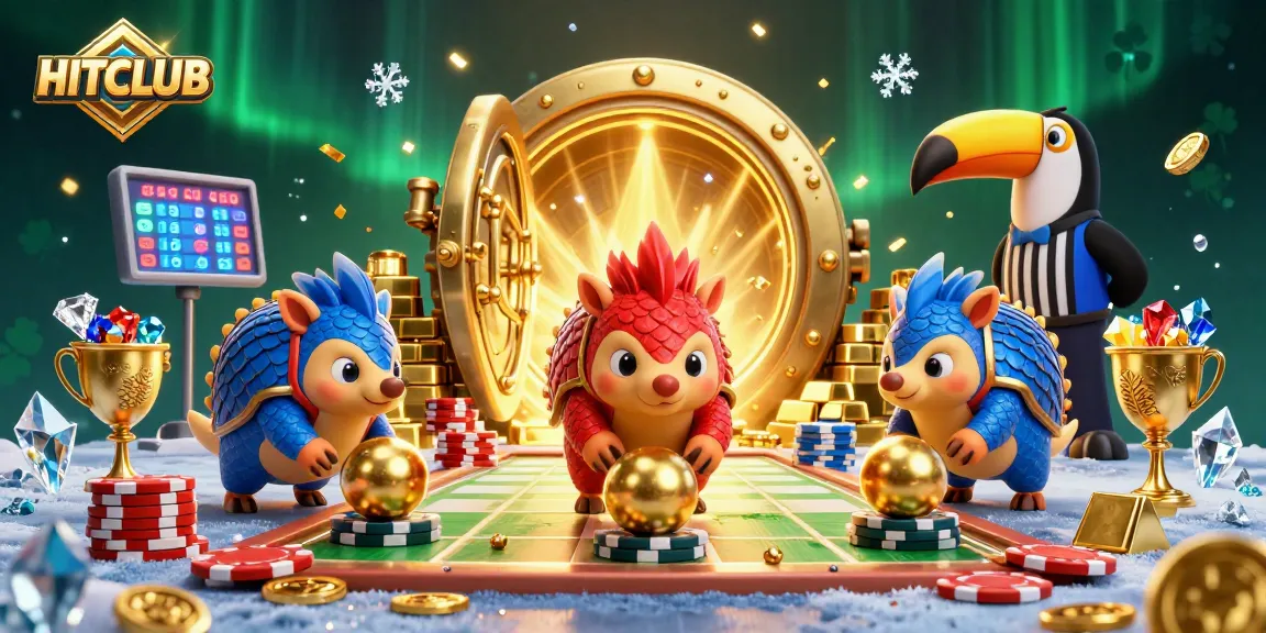 Experience HITCLUB's thrilling casino adventure featuring vibrant pangolin characters in an action-packed game scene.