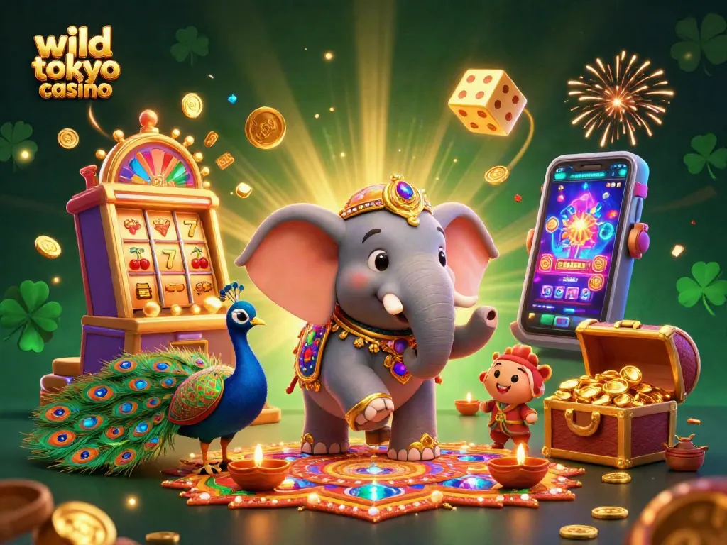 Win big at wild tokyo casino with vibrant 3D scenes of jackpots and celebratory gaming elements.