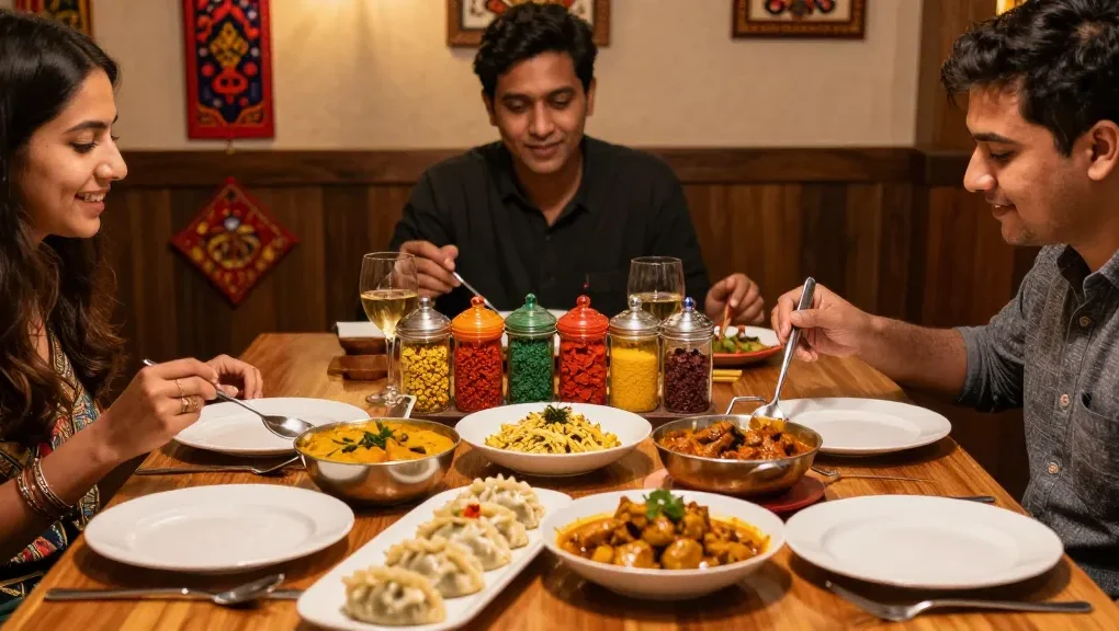 Delicious rokok88 Indian curry and Nepalese momo dining experience with vibrant colors and inviting atmosphere.