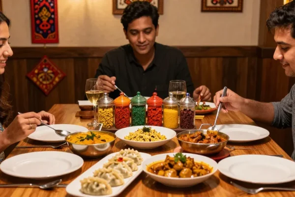 Delicious rokok88 Indian curry and Nepalese momo dining experience with vibrant colors and inviting atmosphere.